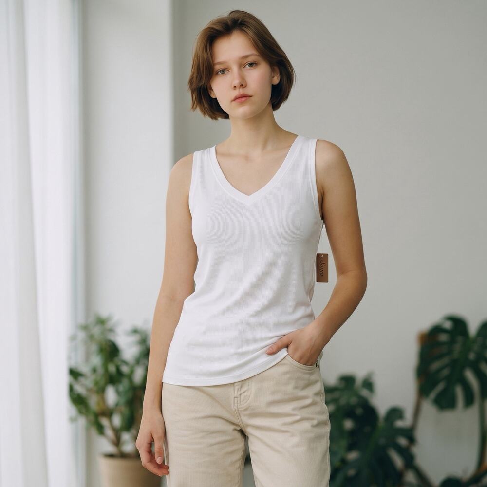 Soma Womens Easy Jersey Vneck Tank Bright White XL Minimalist Capsule Casual NWT
